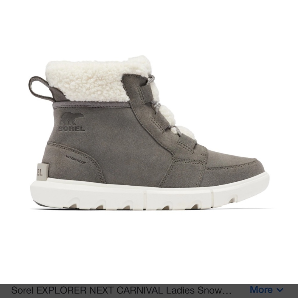 Sorel Explorer Carnival next snow boots pull on laces gray white size 6